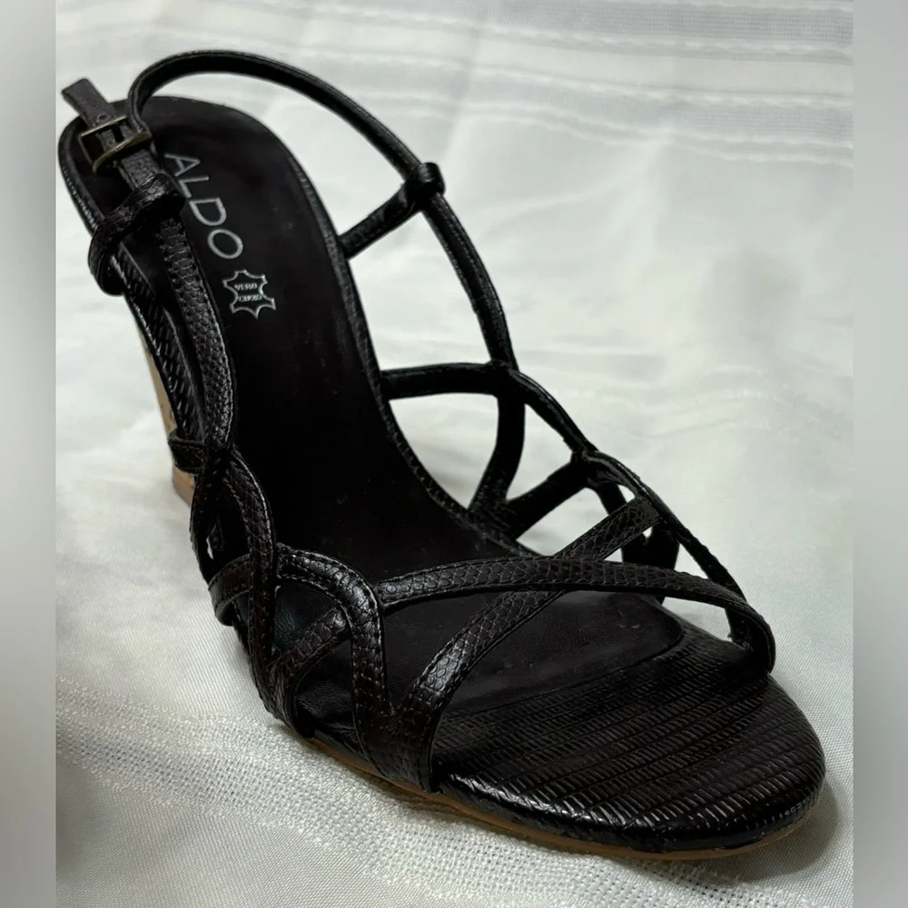 Aldo Vero Cuoio wedge black size 39 leather cork‎